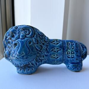 Bitossi Aldo Londi Rimini Blue Lion Ceramic Figurine Pottery Italy - 7" x 3 3/4"